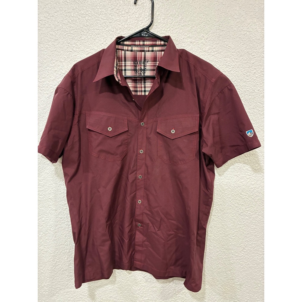 Kuhl Mens Eluxur Short Sleeve Button Down Shirt Burgundy Red Size Medium Hiking